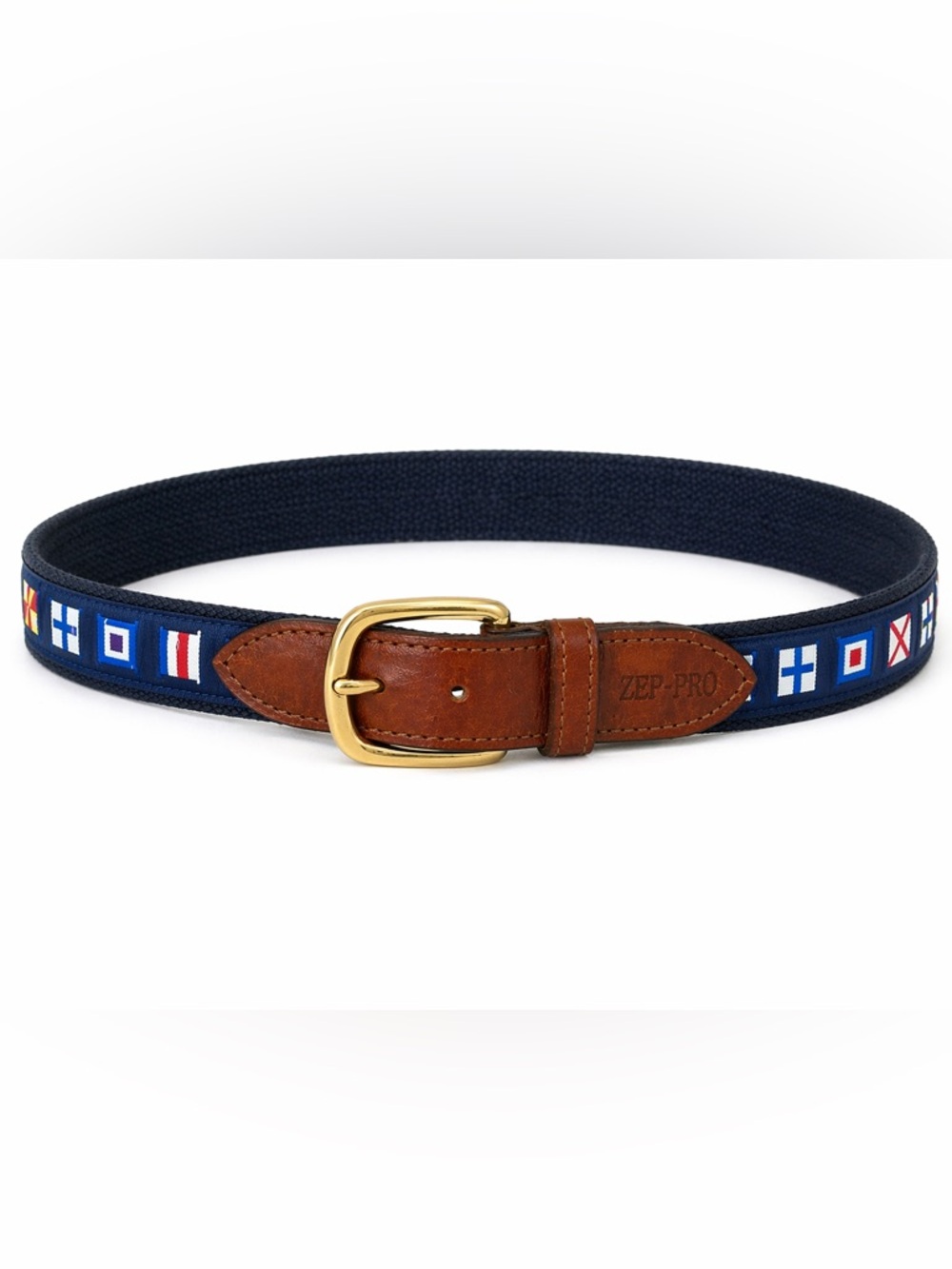 Zep-Pro Nautical Flag Belt Size 38 Canvas Leather Brass USA